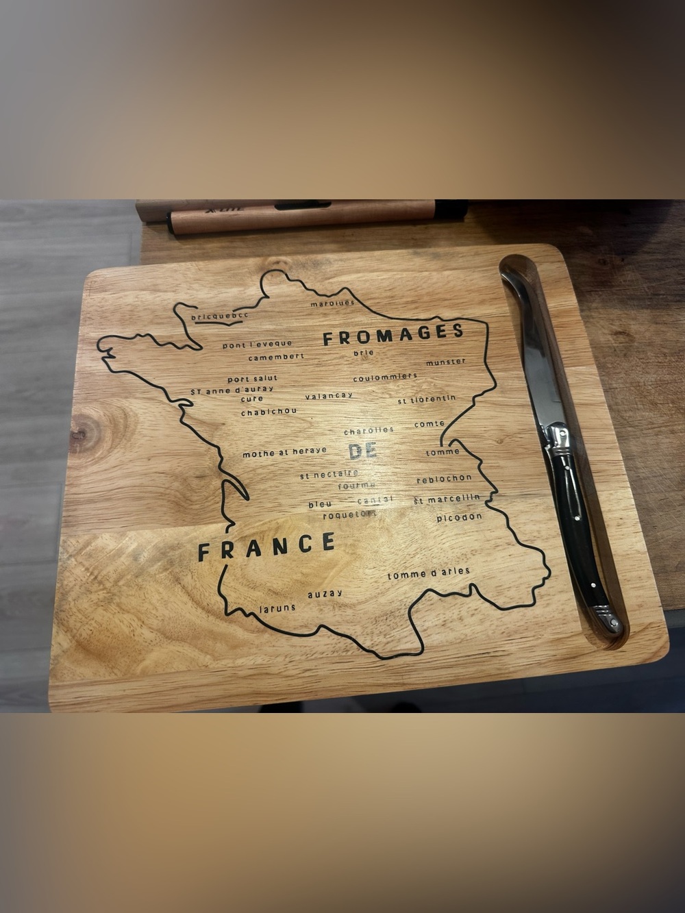 France Cheese Board with Knife - Natural Wood Serving Platter